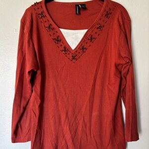 💸CLEARANCE💸 Women's Red Embellished V-Neck Top, Jason Maxwell
